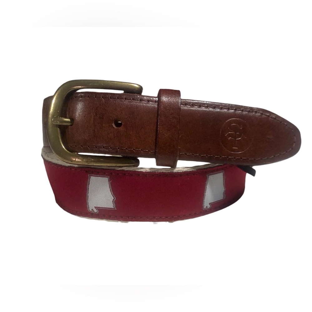 Leather Brown & Red Embroidered State Motif Men's Belt